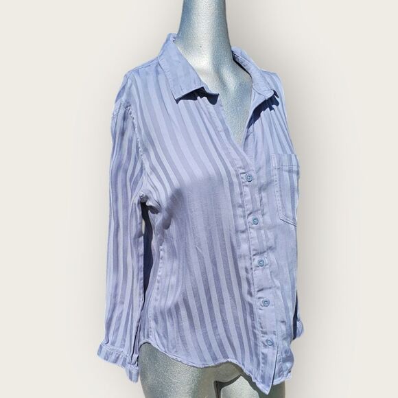Anthropologie Cloth & Stone Blue Striped Button Down Long Sleeve Top - Picture 11 of 12